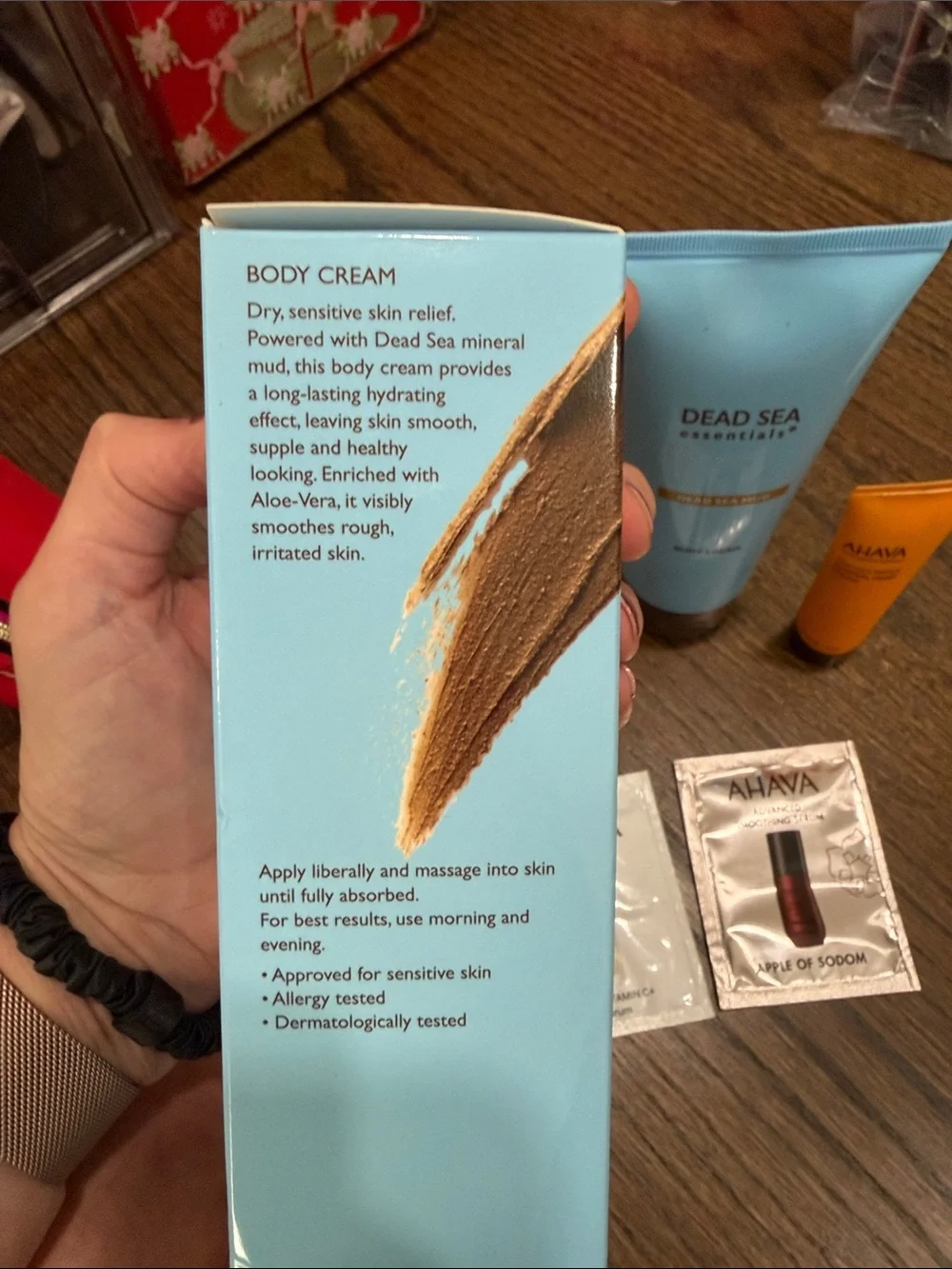AHAVA Mandarin & Cedar wood Hand Cream, Dead Sea Mud Body Cream and samples